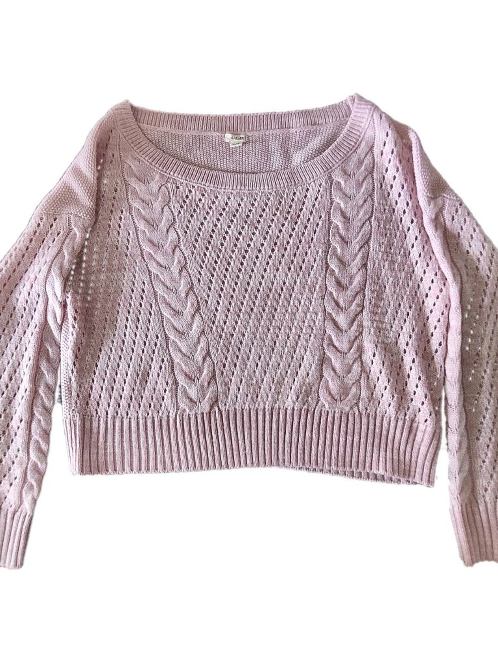 Garage Pink Cable Knit Cropped Sweater